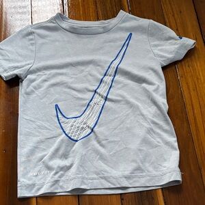 Nike Kids Light Gray Tee with Blue Swoosh